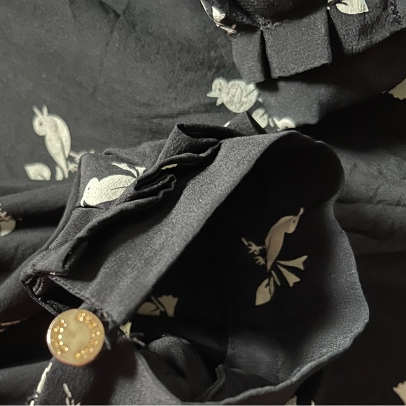 Juicy Couture Black Bird Silk Blouse Size Small - Picture 7 of 13
